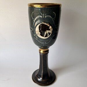 Art Pottery Chalice Goblet Nude Woman Sitting Crescent Moon Renaissance Goddess